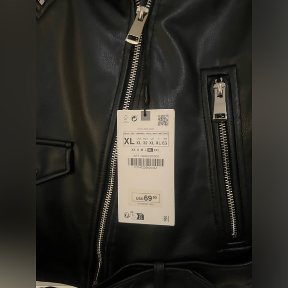 SOLD. Black Zara Leather Jacket - Picture 2 of 3